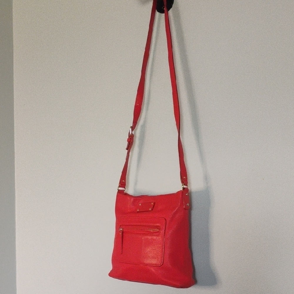 KATE SPADE Bold Coral Red Leather Crossbody Bag Classic Luxury Design - Picture 8 of 11